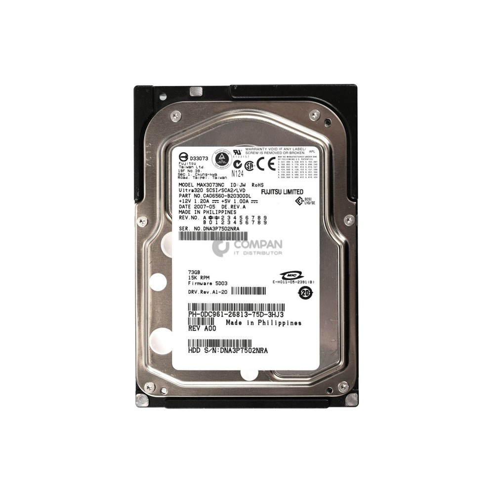 DC961 DELL HARD DRIVE 73GB 15K U320 3.5 SCSI HOT-SWAP